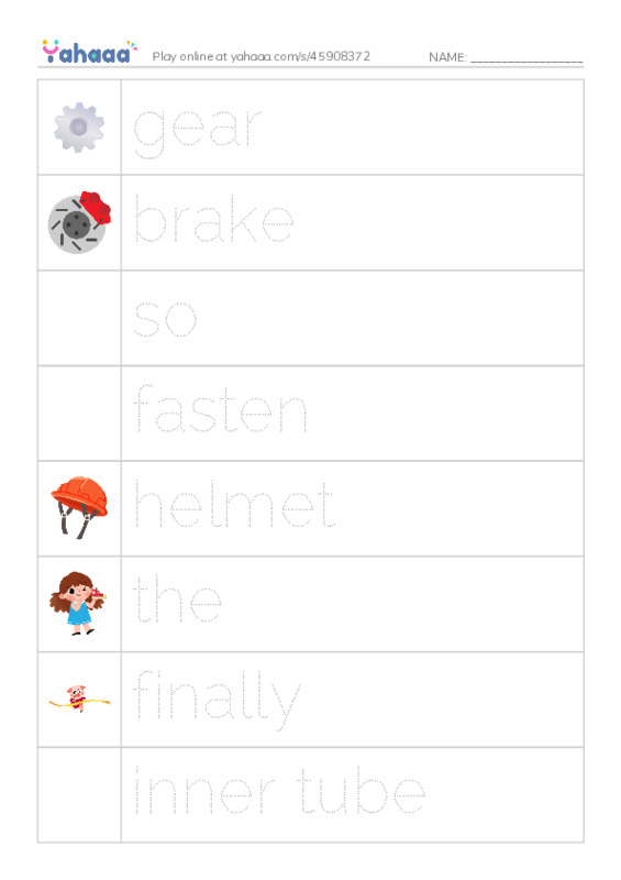 RAZ Vocabulary G: Ready Set Bike PDF one column image words