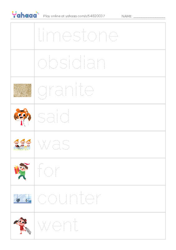 RAZ Vocabulary G: Rock Hunting PDF one column image words