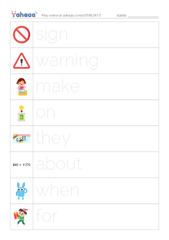 RAZ Vocabulary G: Signs Are Everywhere PDF one column image words