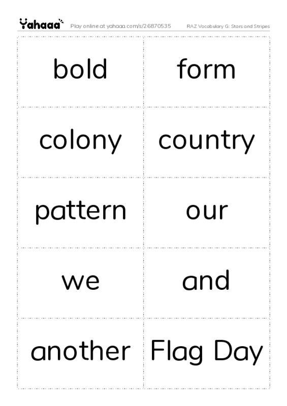 RAZ Vocabulary G: Stars and Stripes PDF two columns flashcards