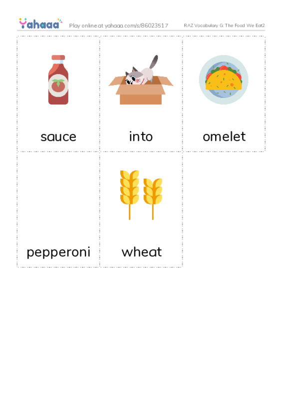 RAZ Vocabulary G: The Food We Eat2 PDF flaschards with images