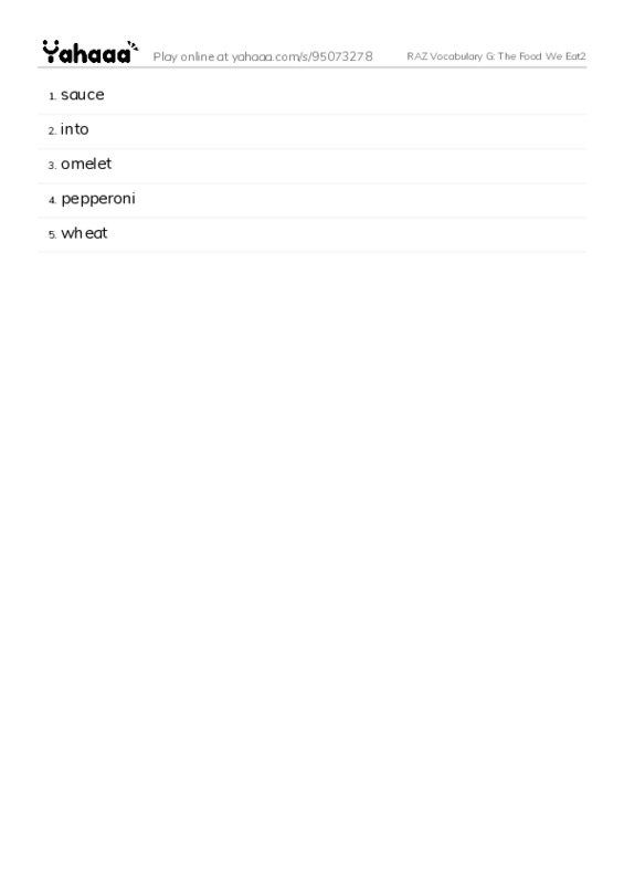 RAZ Vocabulary G: The Food We Eat2 PDF words glossary
