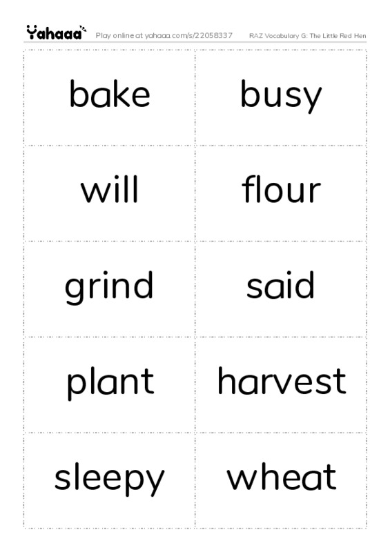 RAZ Vocabulary G: The Little Red Hen PDF two columns flashcards
