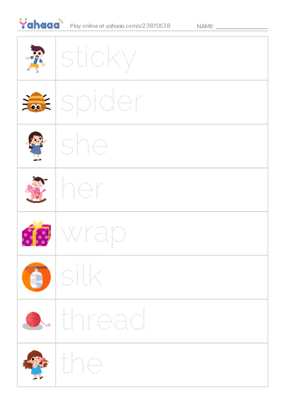 RAZ Vocabulary G: The Spiders Web PDF one column image words