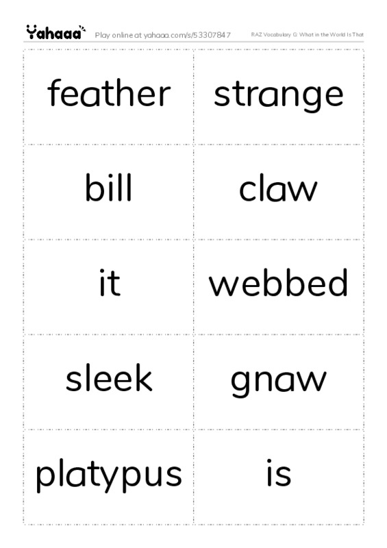 RAZ Vocabulary G: What in the World Is That PDF two columns flashcards