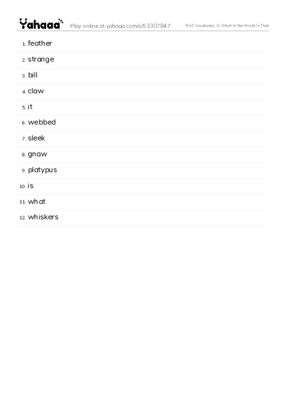 RAZ Vocabulary G: What in the World Is That PDF words glossary
