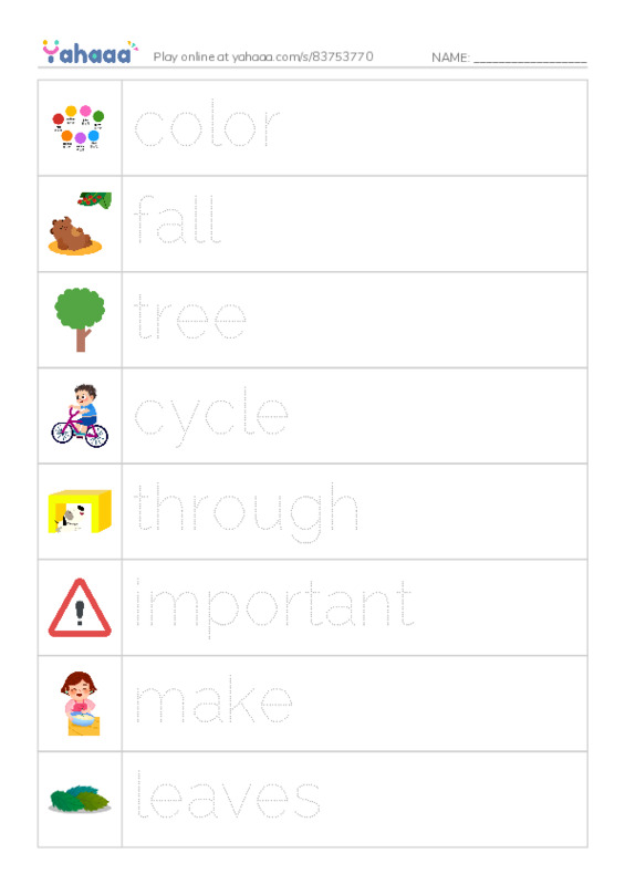RAZ Vocabulary G: Why Do Leaves Change Color PDF one column image words