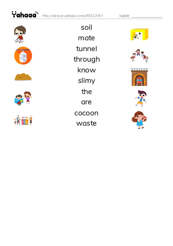 RAZ Vocabulary G: Wiggly Worms PDF three columns match words