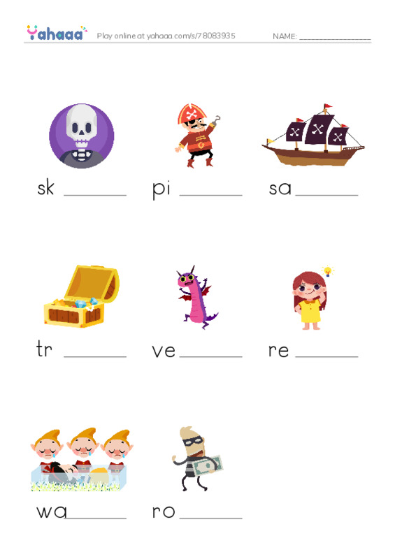 RAZ Vocabulary H: Blackbeard the Pirate PDF worksheet to fill in words gaps
