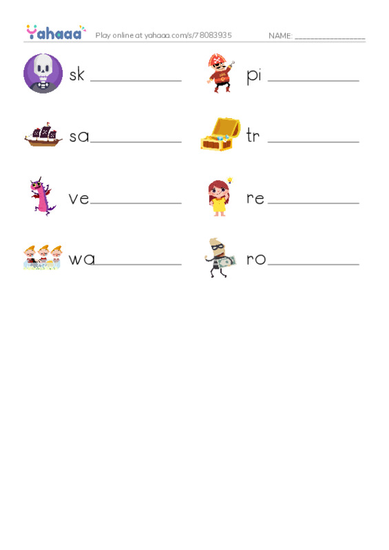 RAZ Vocabulary H: Blackbeard the Pirate PDF worksheet writing row