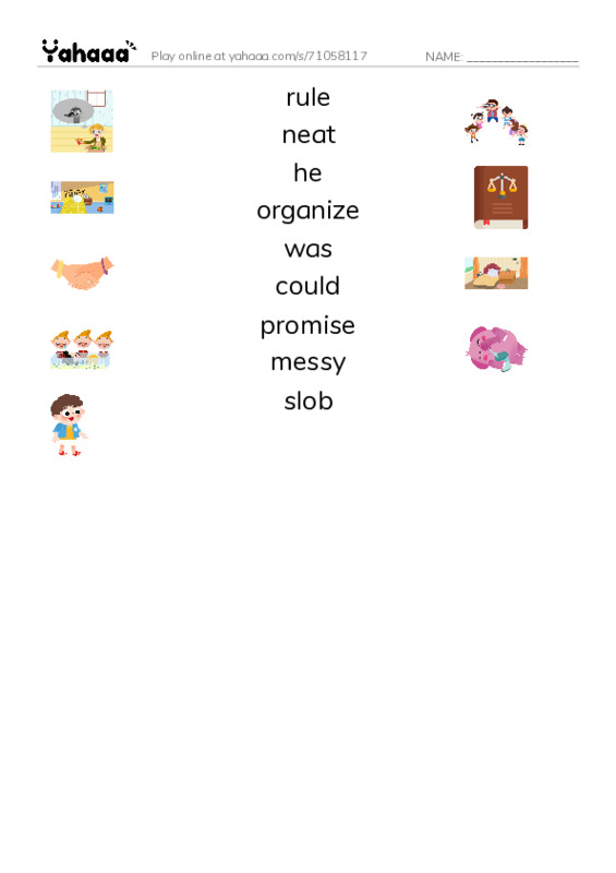RAZ Vocabulary H: Brother Messy Brother Neat PDF three columns match words