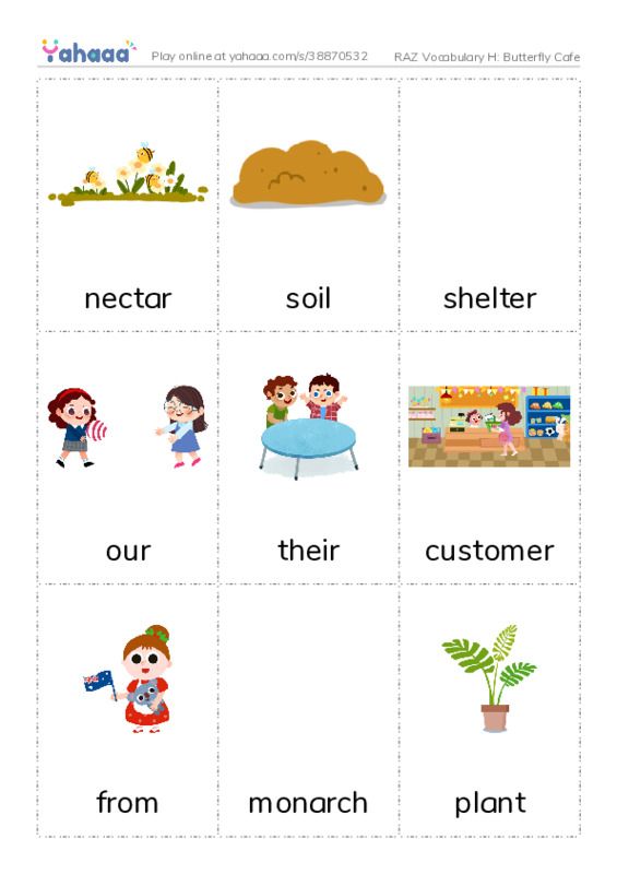 RAZ Vocabulary H: Butterfly Cafe PDF flaschards with images