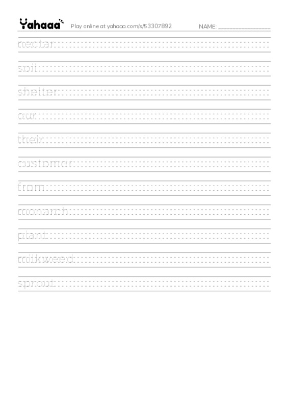 RAZ Vocabulary H: Butterfly Cafe PDF write between the lines worksheet
