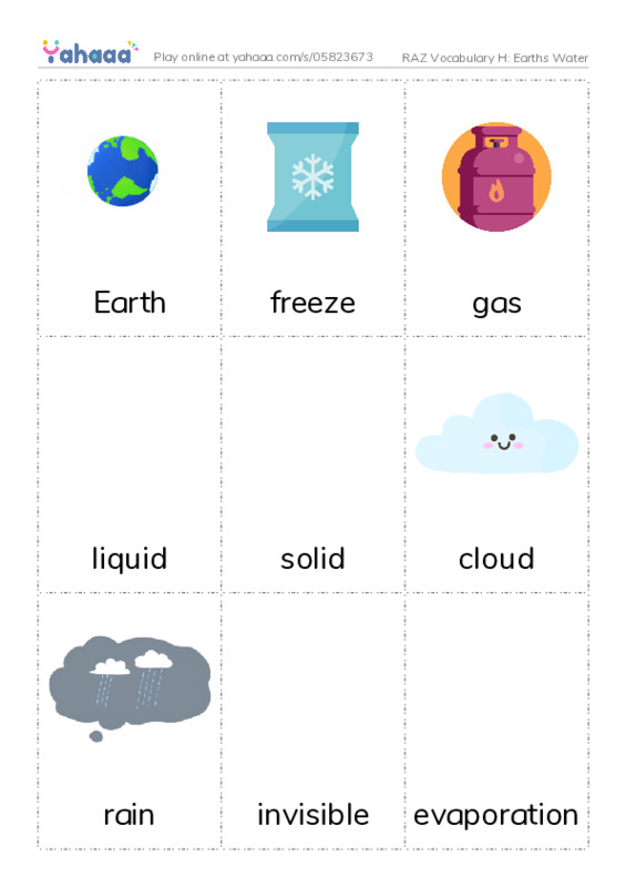RAZ Vocabulary H: Earths Water PDF flaschards with images