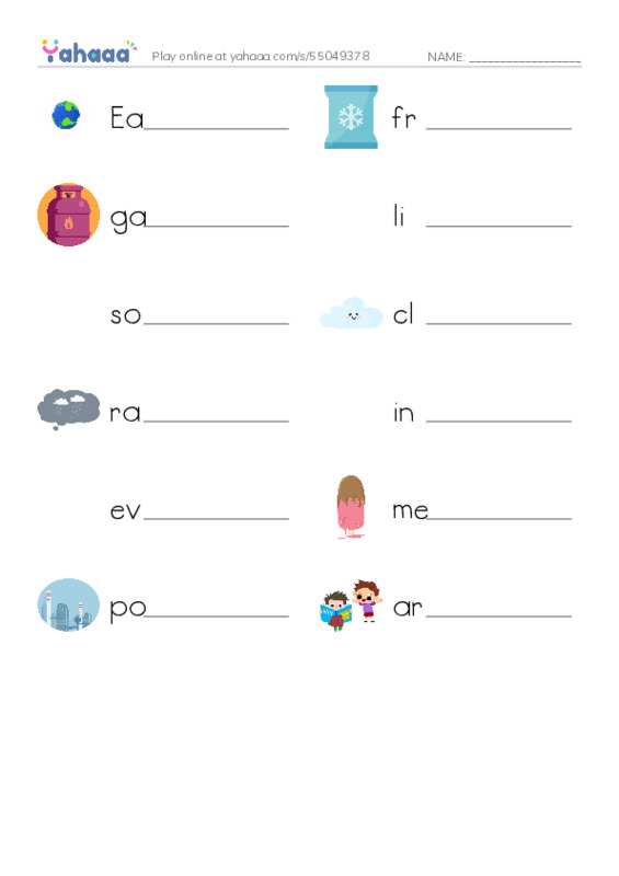RAZ Vocabulary H: Earths Water PDF worksheet writing row