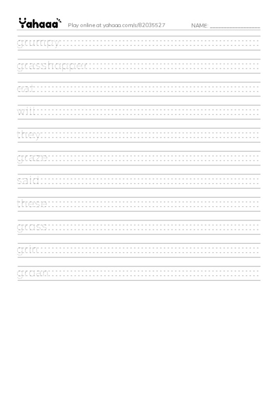 RAZ Vocabulary H: Grasshoppers Gross Lunch PDF write between the lines worksheet