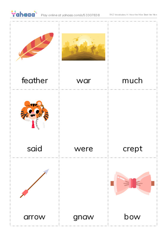 RAZ Vocabulary H: How the Mice Beat the Men PDF flaschards with images