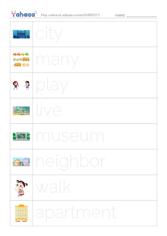 RAZ Vocabulary H: I Live in the City PDF one column image words