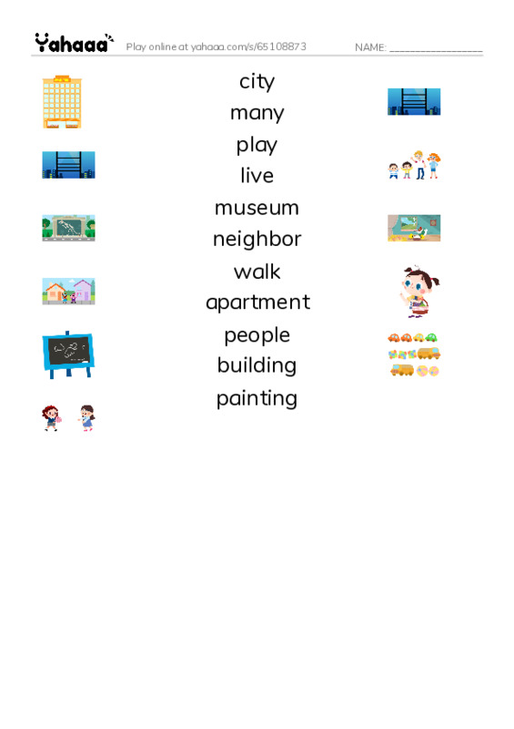 RAZ Vocabulary H: I Live in the City PDF three columns match words