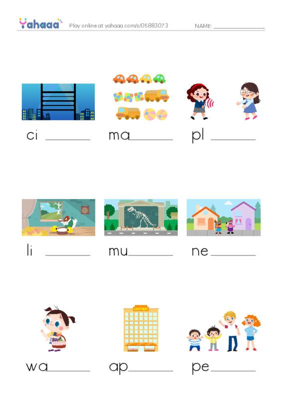 RAZ Vocabulary H: I Live in the City PDF worksheet to fill in words gaps