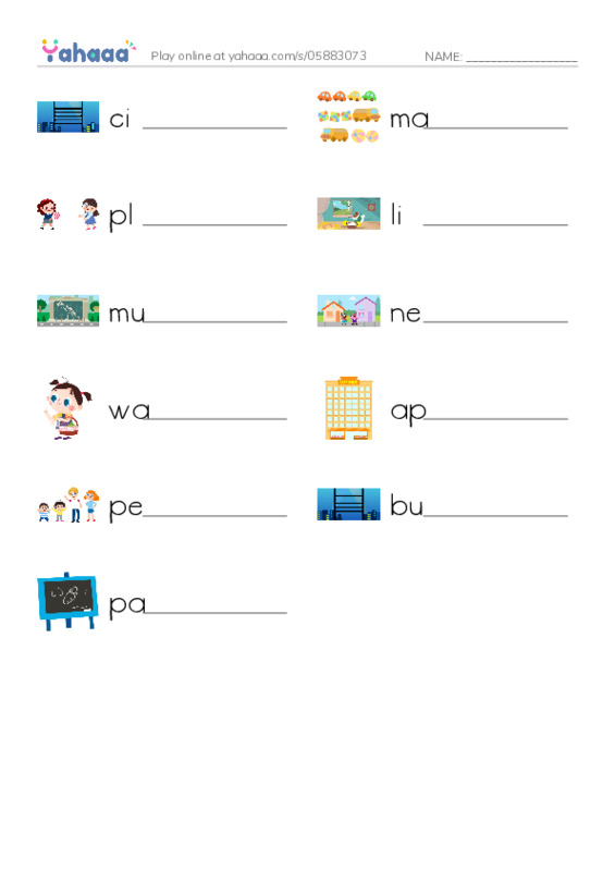 RAZ Vocabulary H: I Live in the City PDF worksheet writing row
