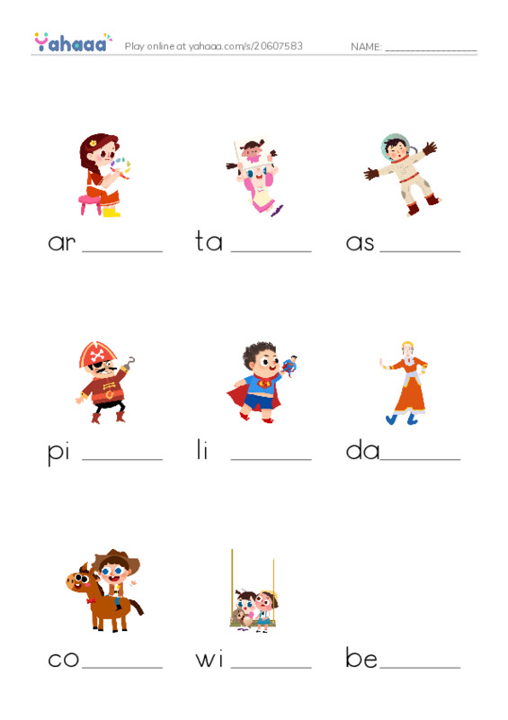 RAZ Vocabulary H: Id Like to Be PDF worksheet to fill in words gaps