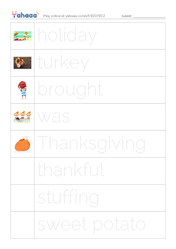 RAZ Vocabulary H: Marias Thanksgiving2 PDF one column image words