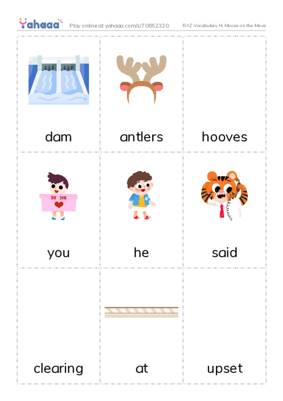 RAZ Vocabulary H: Moose on the Move PDF flaschards with images