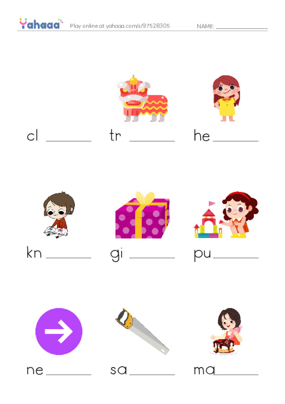 RAZ Vocabulary H: Namis Gifts PDF worksheet to fill in words gaps
