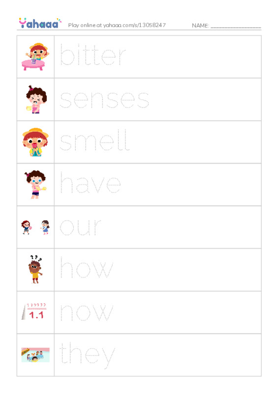 RAZ Vocabulary H: Our Five Senses PDF one column image words