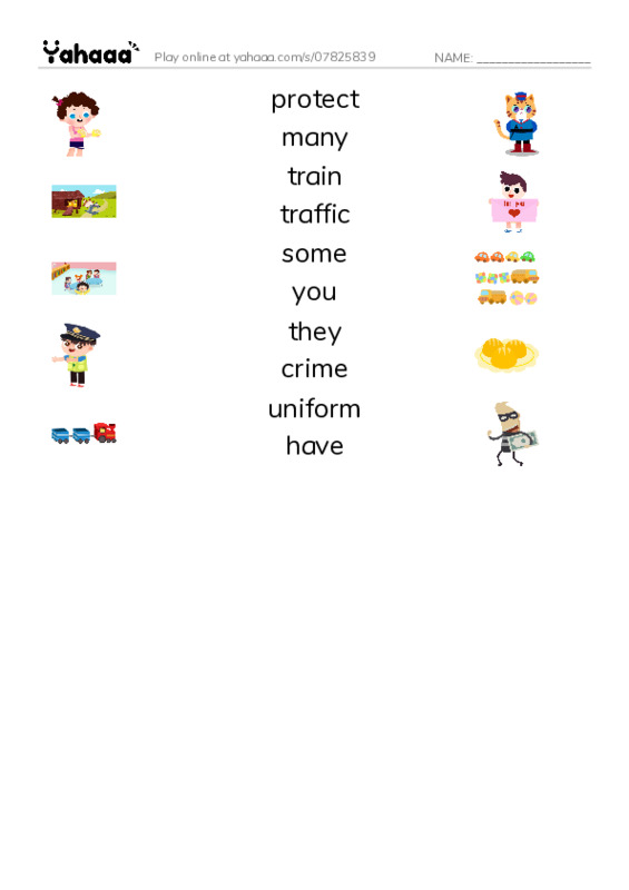 RAZ Vocabulary H: Police Officers PDF three columns match words