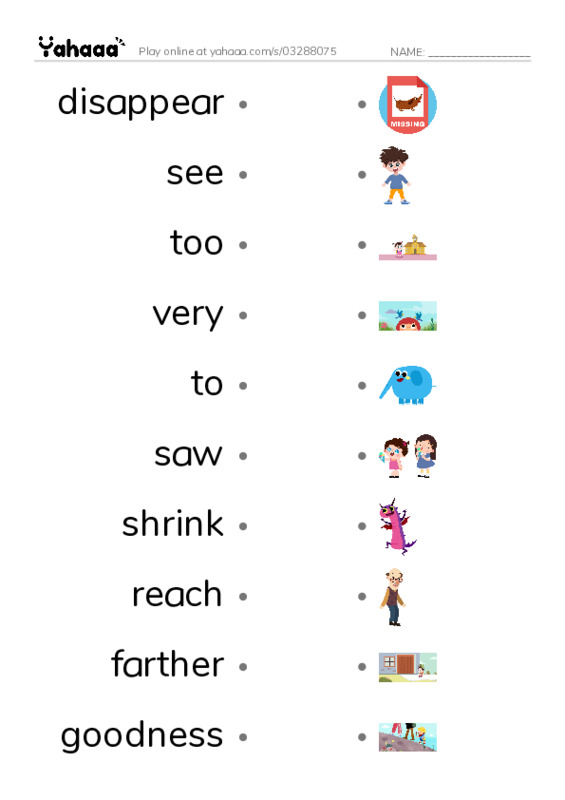 RAZ Vocabulary H: Smaller and Smaller PDF link match words worksheet