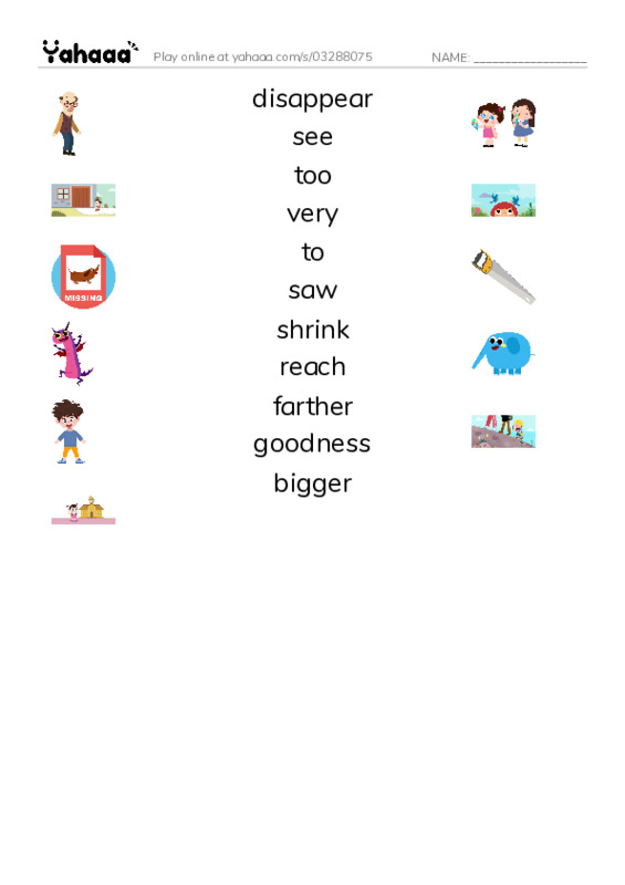 RAZ Vocabulary H: Smaller and Smaller PDF three columns match words