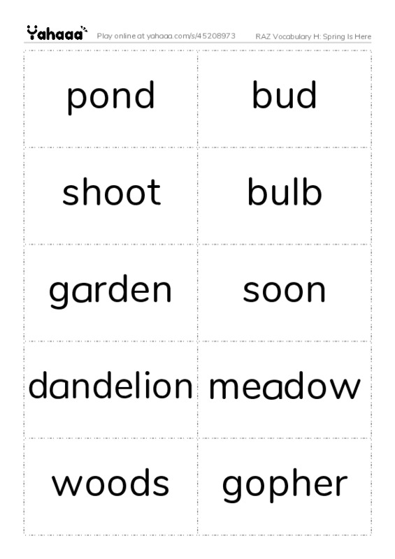 RAZ Vocabulary H: Spring Is Here PDF two columns flashcards