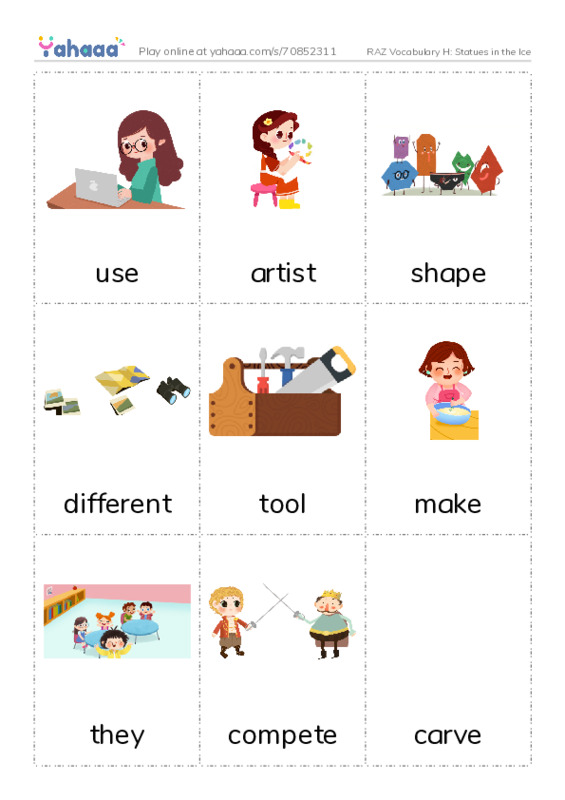 RAZ Vocabulary H: Statues in the Ice PDF flaschards with images
