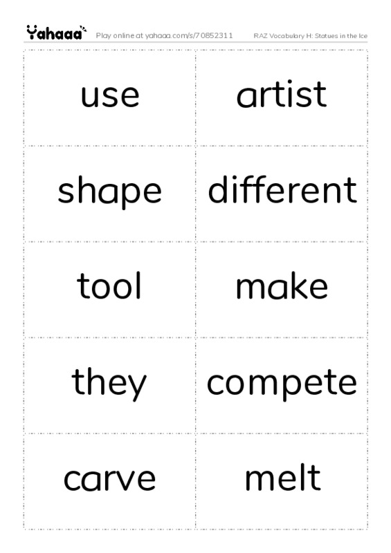 RAZ Vocabulary H: Statues in the Ice PDF two columns flashcards