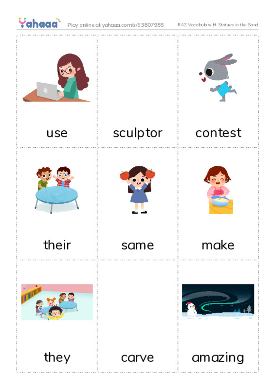 RAZ Vocabulary H: Statues in the Sand PDF flaschards with images