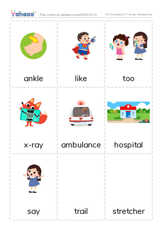 RAZ Vocabulary H: The Day I Needed Help PDF flaschards with images
