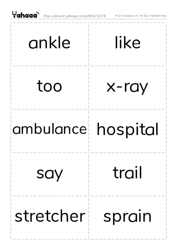 RAZ Vocabulary H: The Day I Needed Help PDF two columns flashcards