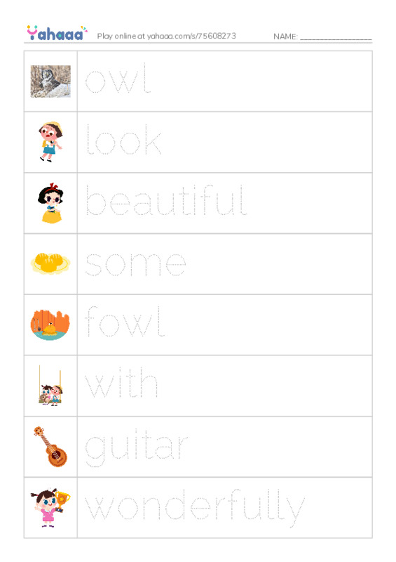 RAZ Vocabulary H: The Owl and the Pussycat PDF one column image words