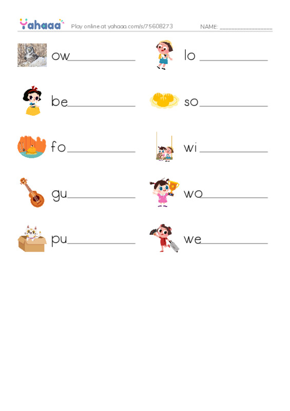 RAZ Vocabulary H: The Owl and the Pussycat PDF worksheet writing row