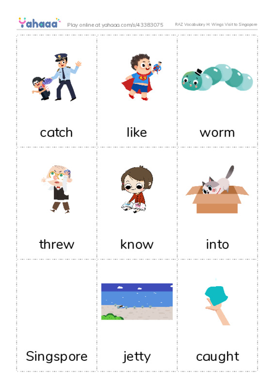 RAZ Vocabulary H: Wings Visit to Singapore PDF flaschards with images