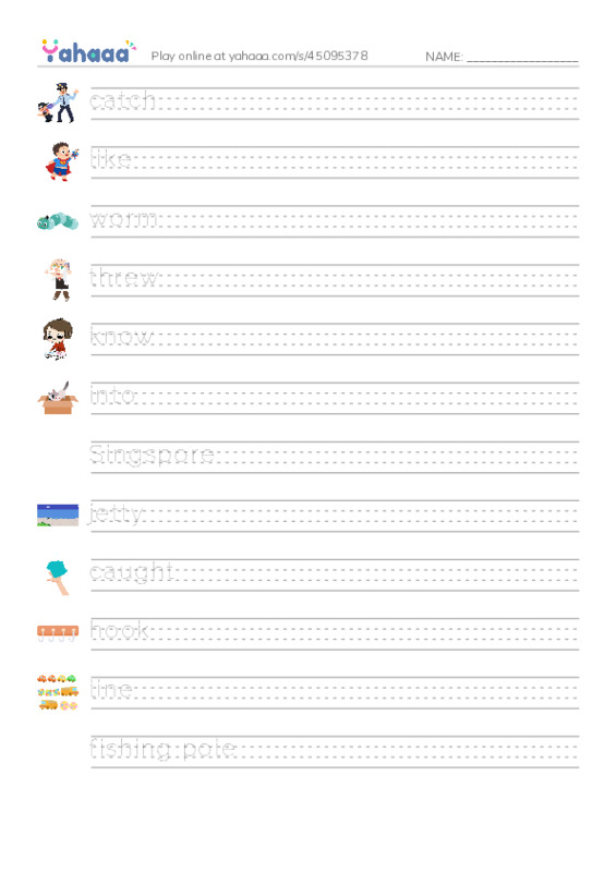 RAZ Vocabulary H: Wings Visit to Singapore PDF write between the lines worksheet