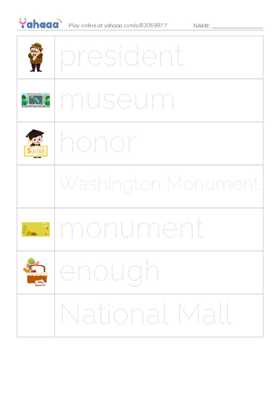 RAZ Vocabulary I: A Monument for George PDF one column image words