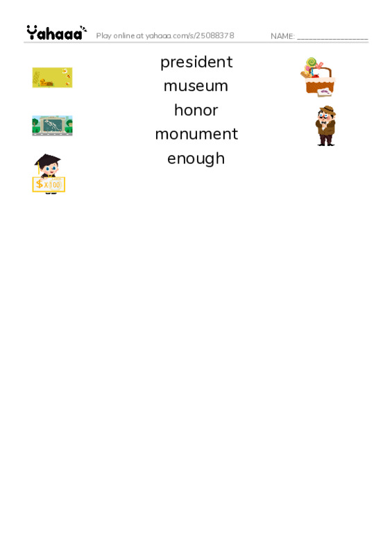 RAZ Vocabulary I: A Monument for George PDF three columns match words