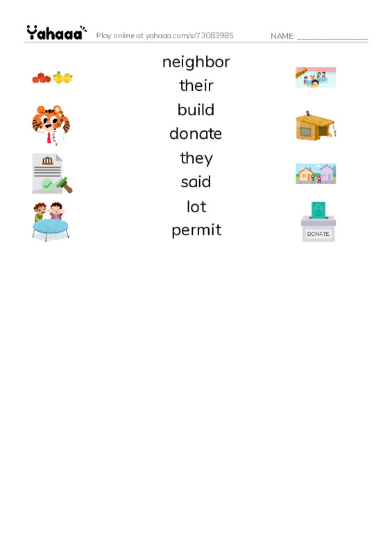 RAZ Vocabulary I: A Pocket Park for Tiny PDF three columns match words