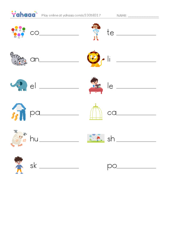 RAZ Vocabulary I: A Visit to the Zoo1 PDF worksheet writing row