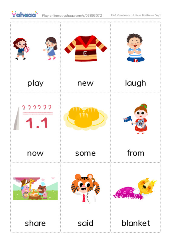 RAZ Vocabulary I: Arthurs Bad News Day1 PDF flaschards with images