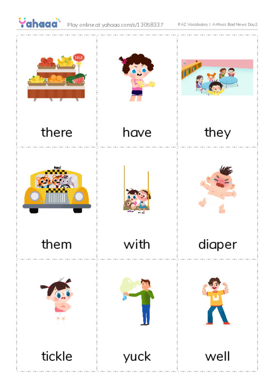 RAZ Vocabulary I: Arthurs Bad News Day2 PDF flaschards with images