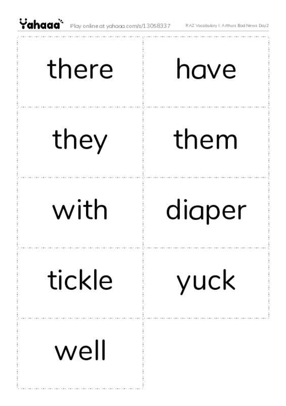 RAZ Vocabulary I: Arthurs Bad News Day2 PDF two columns flashcards